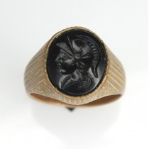 inel victorian. camee intaglio Pallas Athena. onix & bronz double..Franta. cca 1870